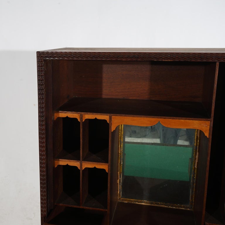 Victorian Rosewood Drop Front Desk with Inset Floral Print & Scroll Legs c1870