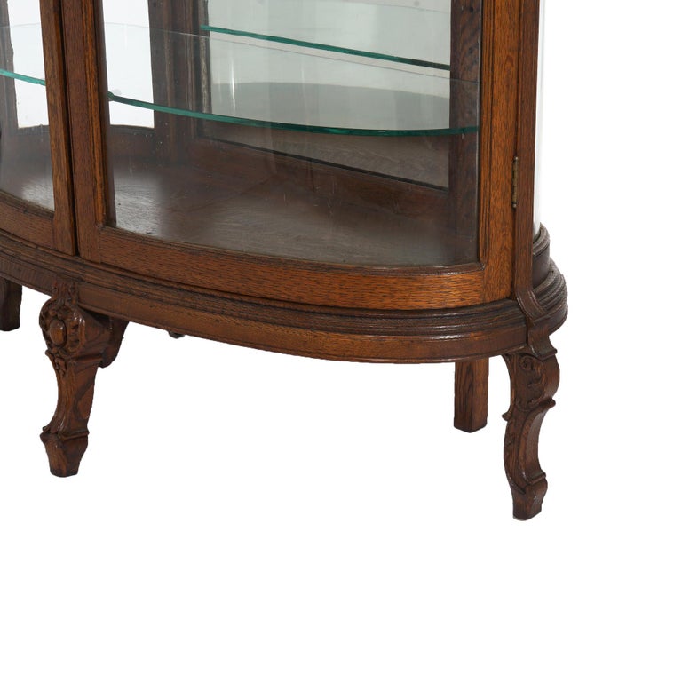Antique RJ Horner School Carved Oak & Curved Glass Mirrored China Cabinet C1910