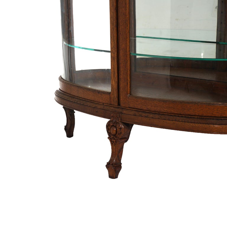 Antique RJ Horner School Carved Oak & Curved Glass Mirrored China Cabinet C1910