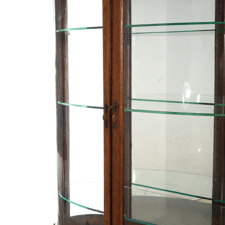 Antique RJ Horner School Carved Oak & Curved Glass Mirrored China Cabinet C1910