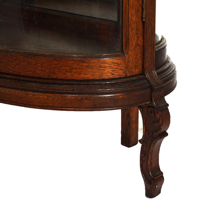 Antique RJ Horner School Carved Oak & Curved Glass Mirrored China Cabinet C1910