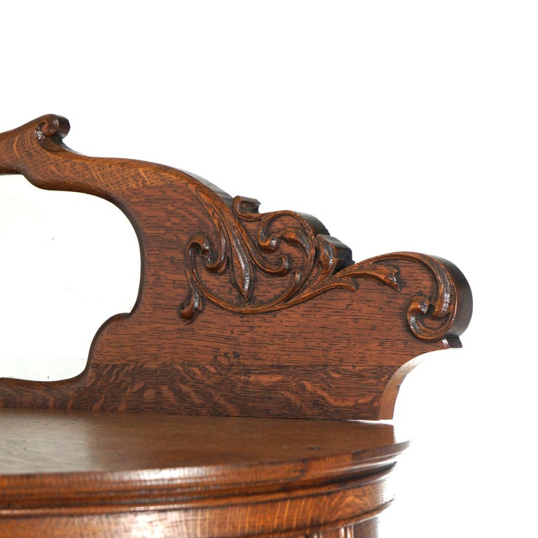 Antique RJ Horner School Carved Oak & Curved Glass Mirrored China Cabinet C1910