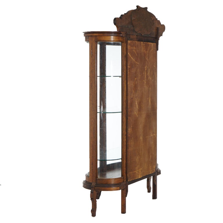 Antique RJ Horner School Carved Oak & Curved Glass Mirrored China Cabinet C1910