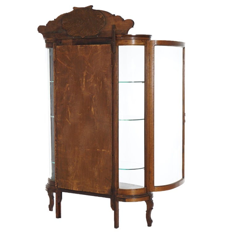 Antique RJ Horner School Carved Oak & Curved Glass Mirrored China Cabinet C1910