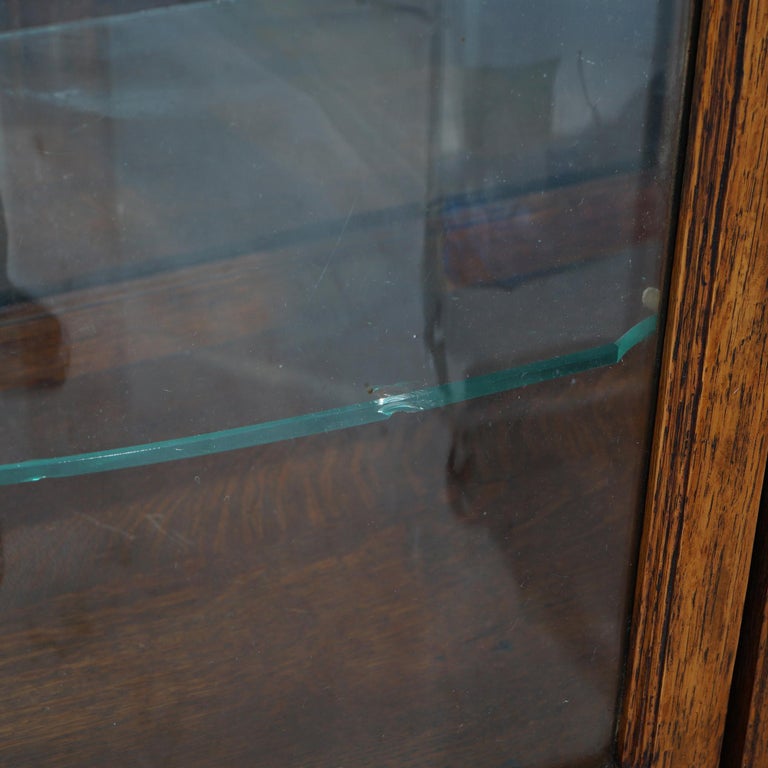 Antique RJ Horner School Carved Oak & Curved Glass Mirrored China Cabinet C1910