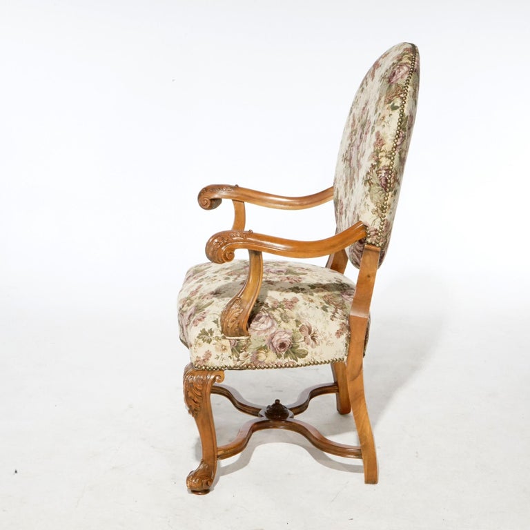 Antique Pair Italian Walnut Carved Arm Chairs, circa 1920