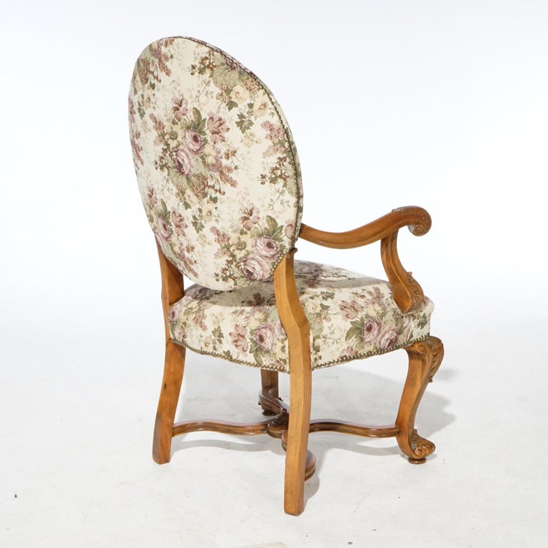 Antique Pair Italian Walnut Carved Arm Chairs, circa 1920