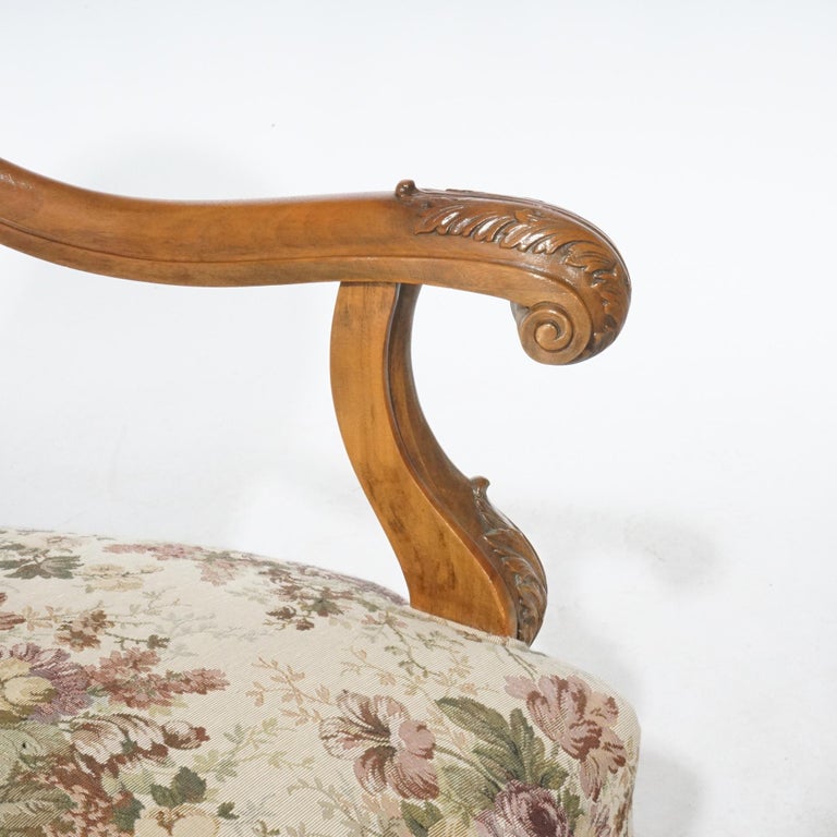 Antique Pair Italian Walnut Carved Arm Chairs, circa 1920
