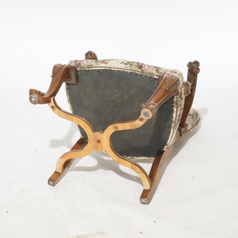 Antique Pair Italian Walnut Carved Arm Chairs, circa 1920