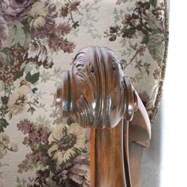 Antique Pair Italian Walnut Carved Arm Chairs, circa 1920