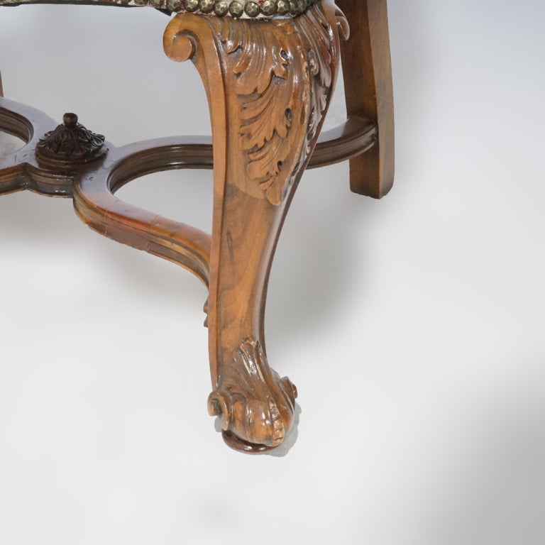 Antique Pair Italian Walnut Carved Arm Chairs, circa 1920