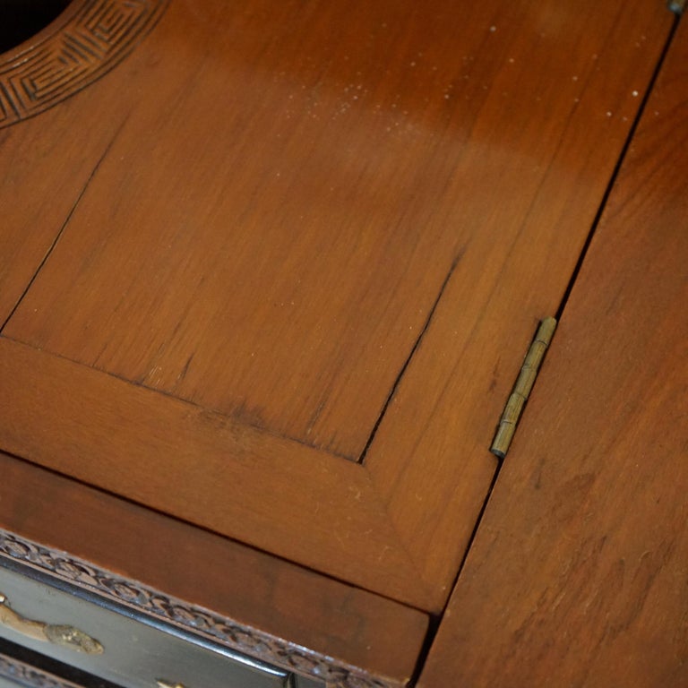 Vintage Japanese Chinoiserie Ebonized Mahogany and Inlaid Bar with Figures C1930
