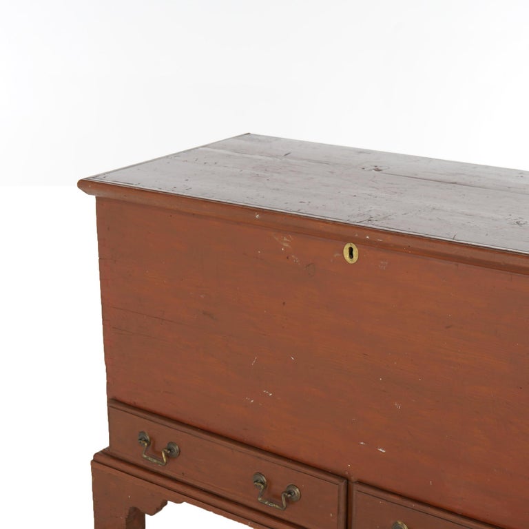 Antique Chippendale Softwood Blanket Chest with Strap Hinges C1830