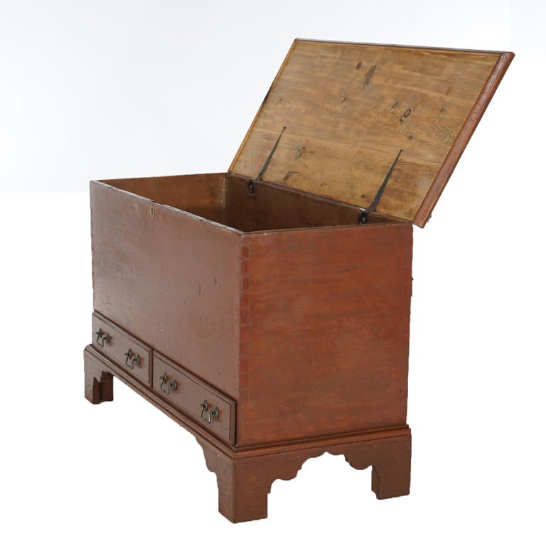 Antique Chippendale Softwood Blanket Chest with Strap Hinges C1830