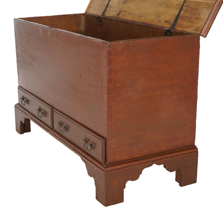 Antique Chippendale Softwood Blanket Chest with Strap Hinges C1830