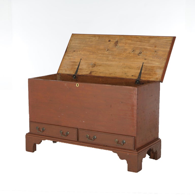 Antique Chippendale Softwood Blanket Chest with Strap Hinges C1830