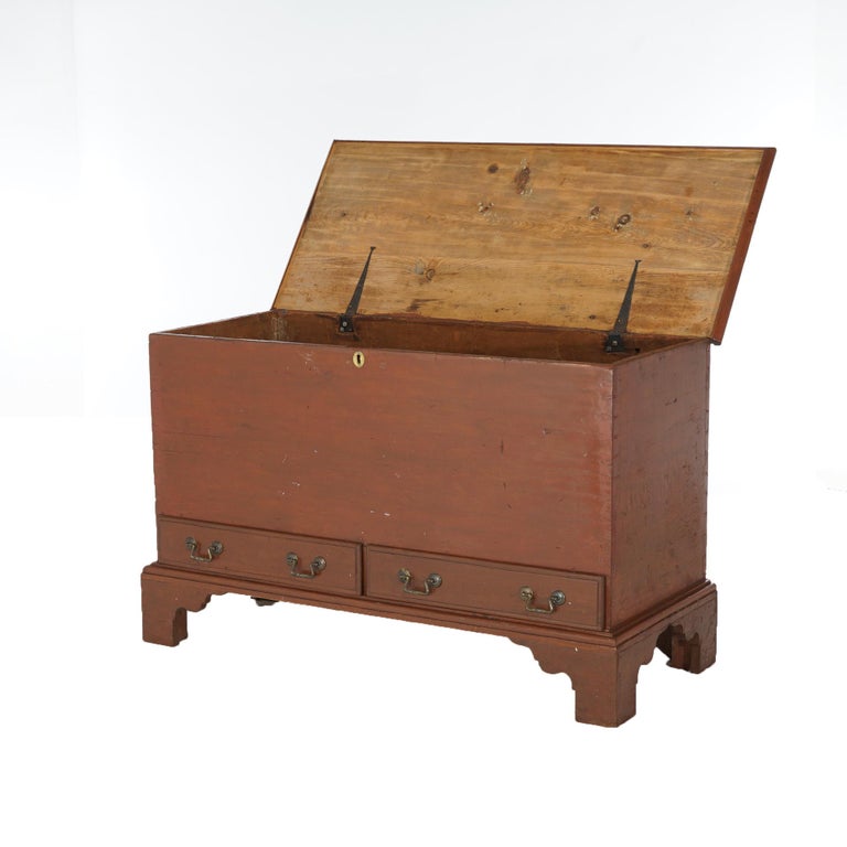Antique Chippendale Softwood Blanket Chest with Strap Hinges C1830