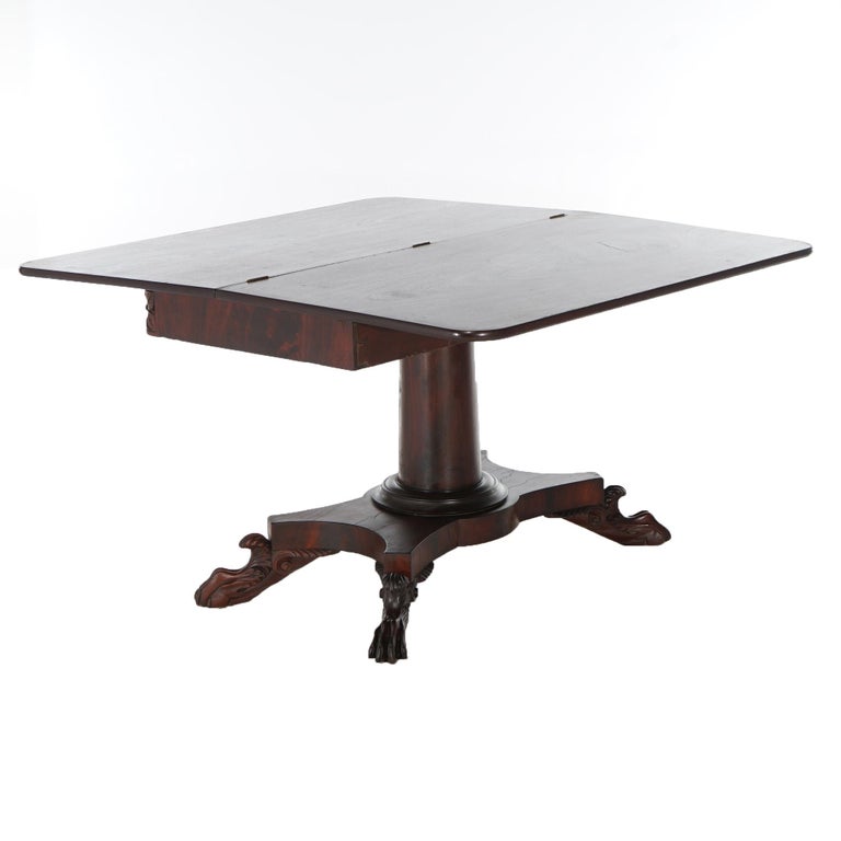 Antique American Empire Flame Mahogany Card Table Circa 1840