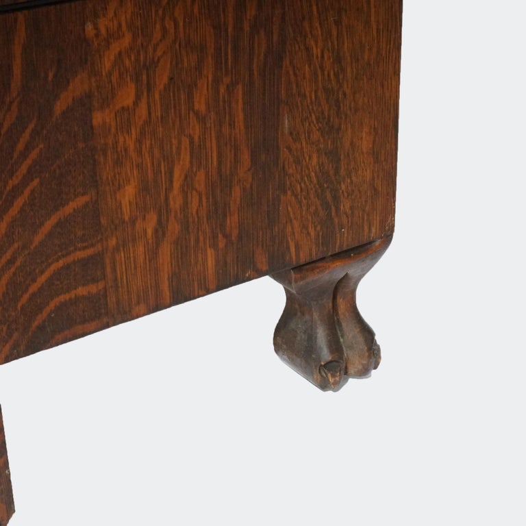 Antique Arts & Crafts Three Stack Oak Barrister Bookcase; Desk & Paw Feet; c1910