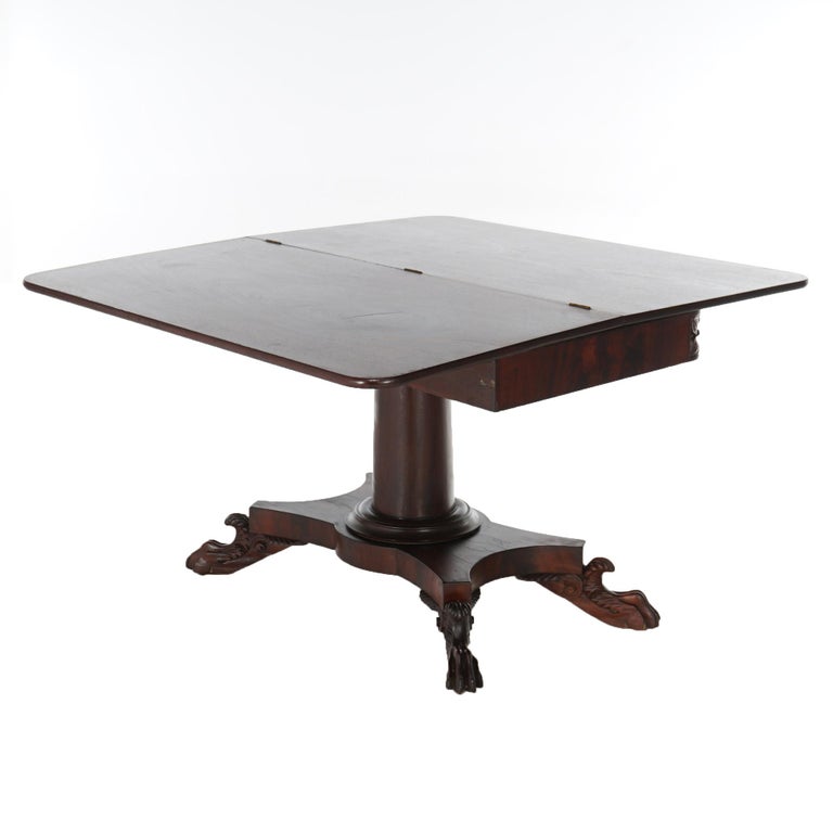 Antique American Empire Flame Mahogany Card Table Circa 1840