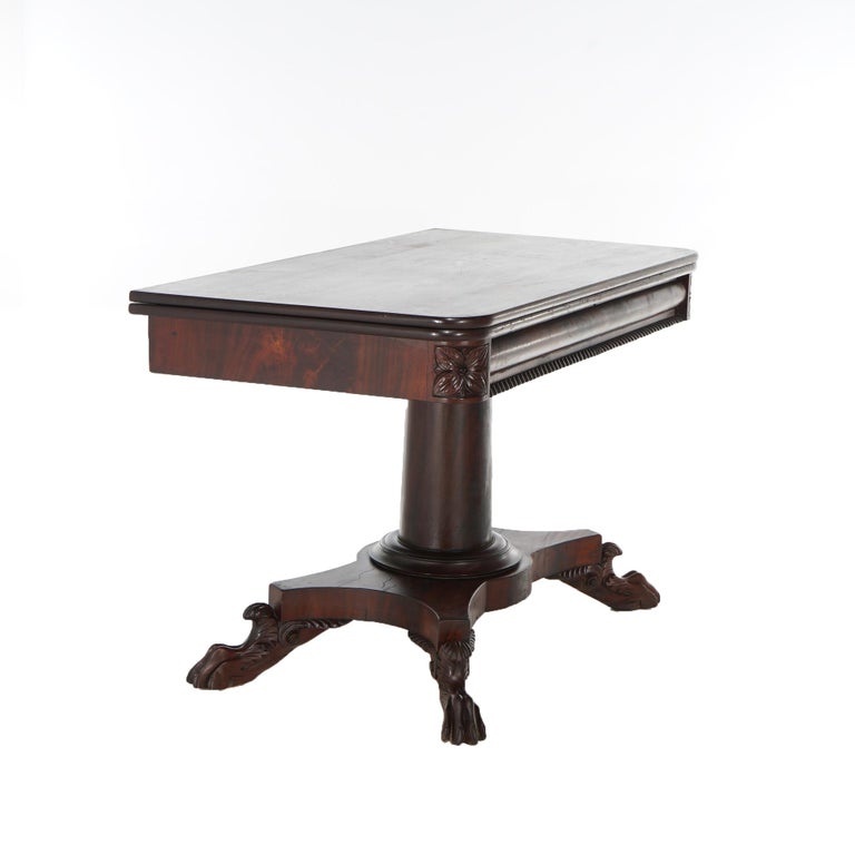 Antique American Empire Flame Mahogany Card Table Circa 1840