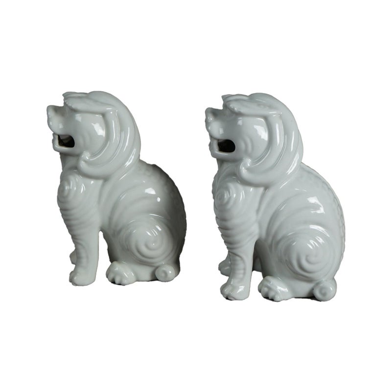 Pair Chinese Porcelain Blanc De Chine Foo Dogs 20th C
