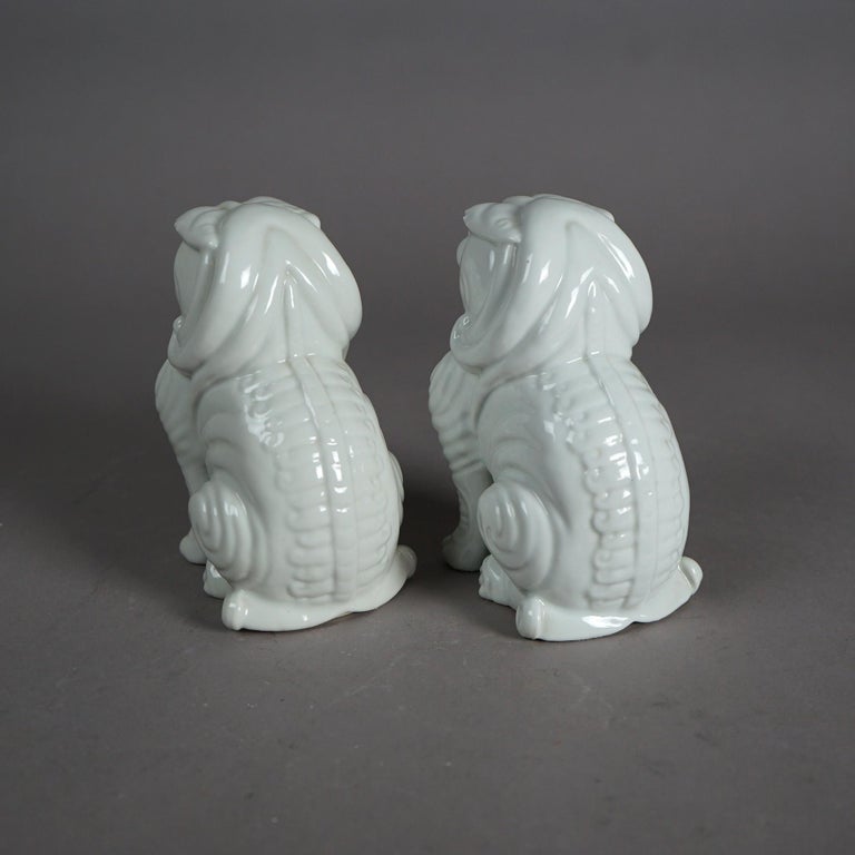 Pair Chinese Porcelain Blanc De Chine Foo Dogs 20th C