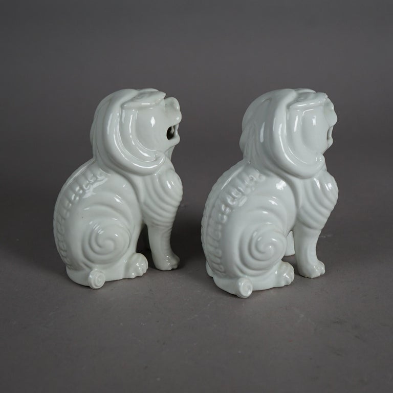 Pair Chinese Porcelain Blanc De Chine Foo Dogs 20th C