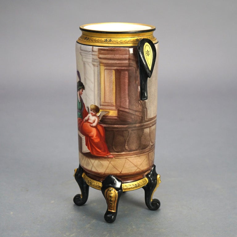 Antique Old Paris Porcelain Footed Portrait Vase, Classical Mother & Child C1890