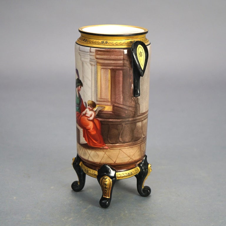 Antique Old Paris Porcelain Footed Portrait Vase, Classical Mother & Child C1890