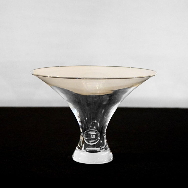 Mid Century Modern Steuben Art Glass Flared Crystal Bowl with Pinched Base 20thC