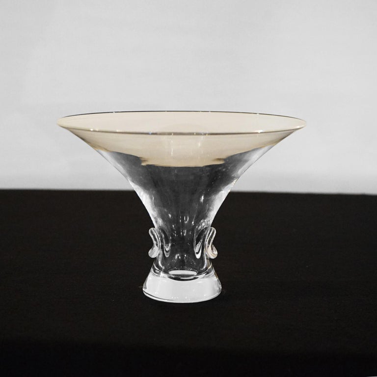 Mid Century Modern Steuben Art Glass Flared Crystal Bowl with Pinched Base 20thC