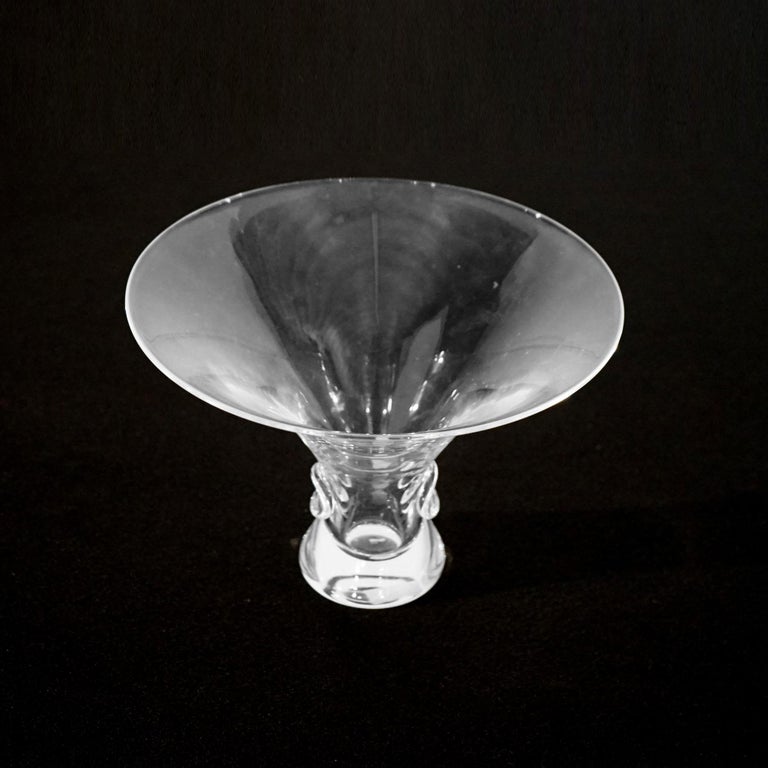 Mid Century Modern Steuben Art Glass Flared Crystal Bowl with Pinched Base 20thC