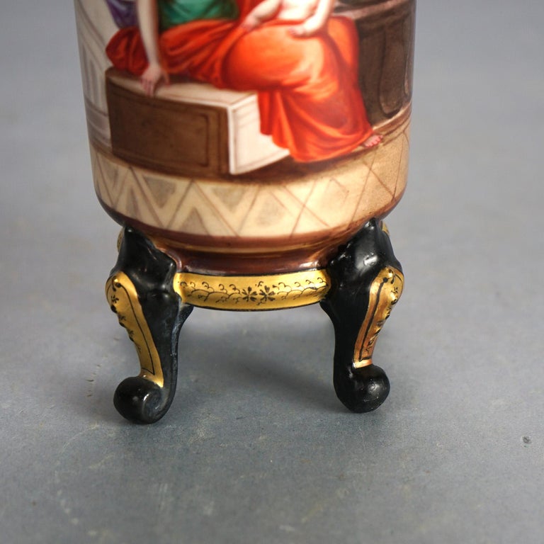 Antique Old Paris Porcelain Footed Portrait Vase, Classical Mother & Child C1890