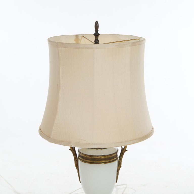 Antique Neoclassical Bronze and Opaline Glass Urn Form Table Lamp C1920