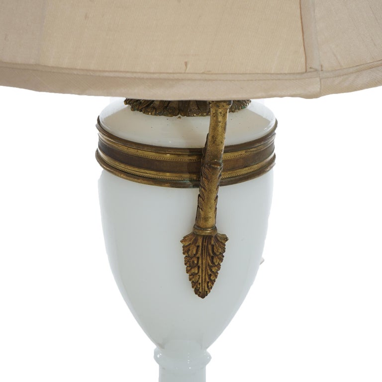 Antique Neoclassical Bronze and Opaline Glass Urn Form Table Lamp C1920