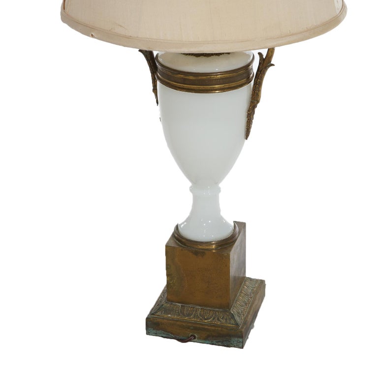Antique Neoclassical Bronze and Opaline Glass Urn Form Table Lamp C1920