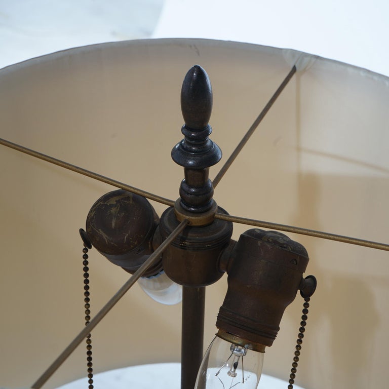 Antique Neoclassical Bronze and Opaline Glass Urn Form Table Lamp C1920