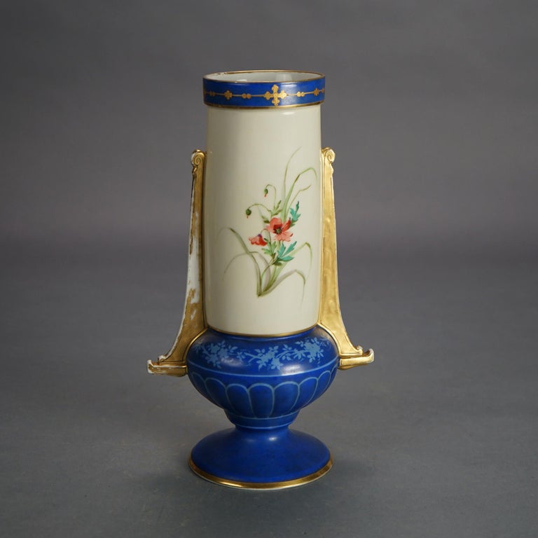 Antique Old Paris Porcelain Portrait Vase with Young Girl & Gilt Highlight C1890