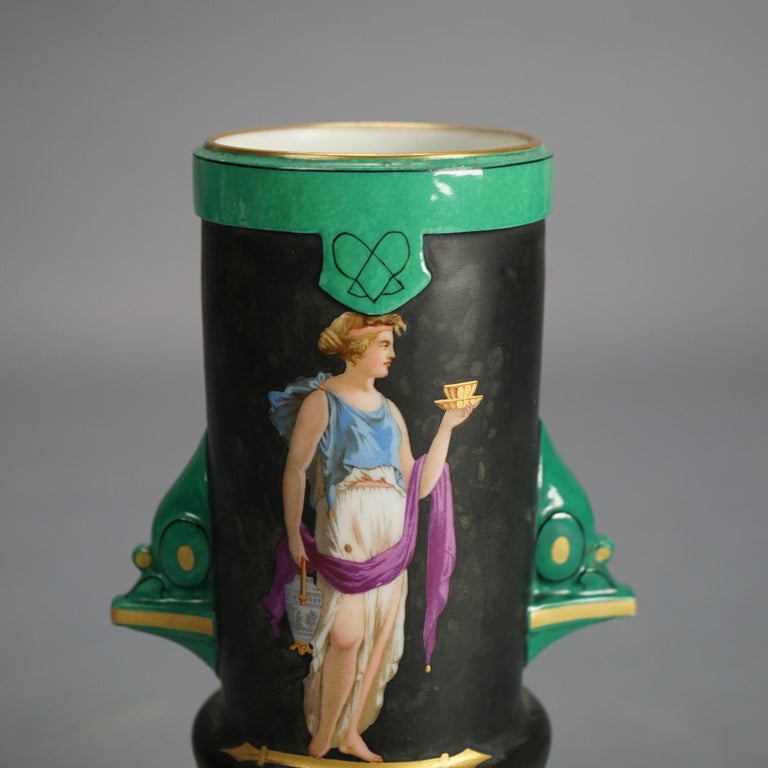 Antique Old Paris Porcelain Portrait Vase with Classical Figure C1890