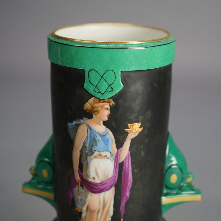 Antique Old Paris Porcelain Portrait Vase with Classical Figure C1890