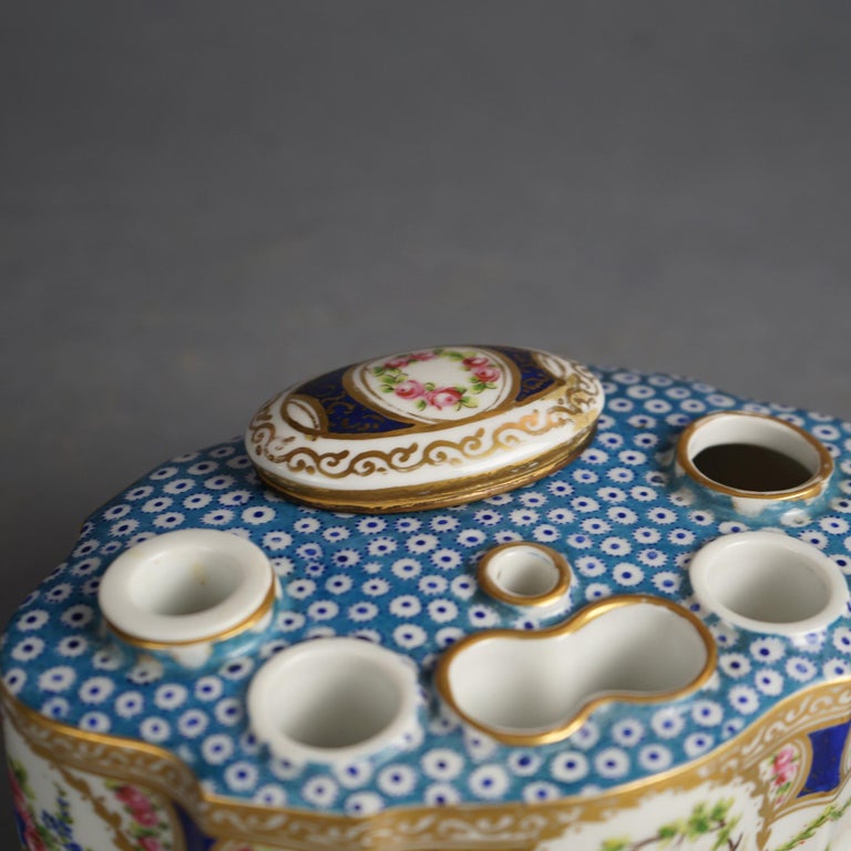 Antique Sevrés Porcelain Polychrome & Gilt Decorated Inkwell with Bird C1890