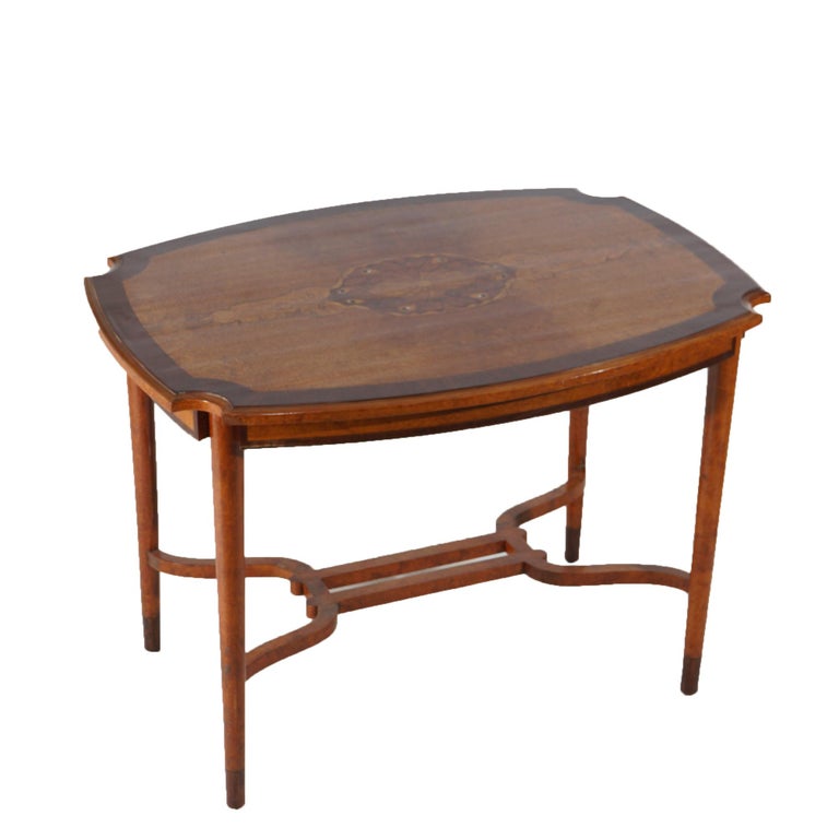 Leytens Frères Art Nouveau Inlaid Rosewood Satinwood & Burl Center Table c1900