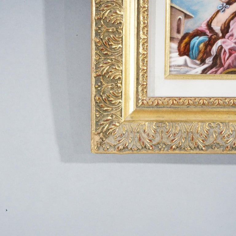 French Limoges Enamel on Copper Portrait Painting of a Woman, 20th C