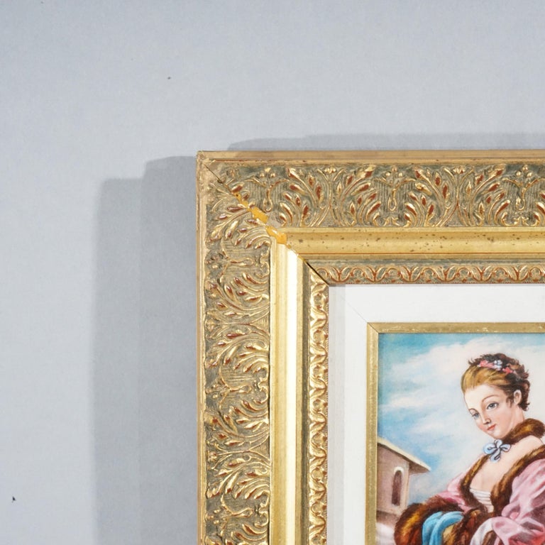 French Limoges Enamel on Copper Portrait Painting of a Woman, 20th C