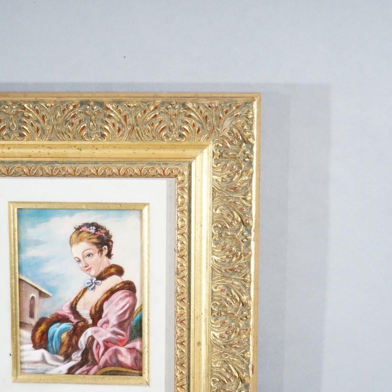 French Limoges Enamel on Copper Portrait Painting of a Woman, 20th C