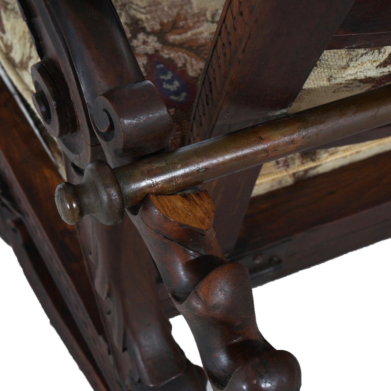 Antique Victorian Renaissance Revival Figural Carved Walnut Morris Chair C1890