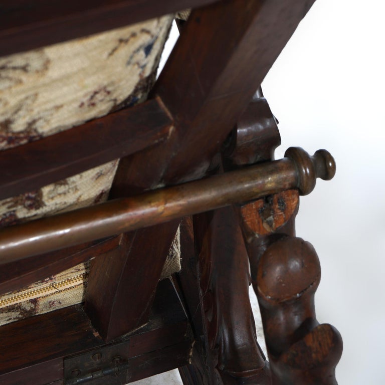 Antique Victorian Renaissance Revival Figural Carved Walnut Morris Chair C1890