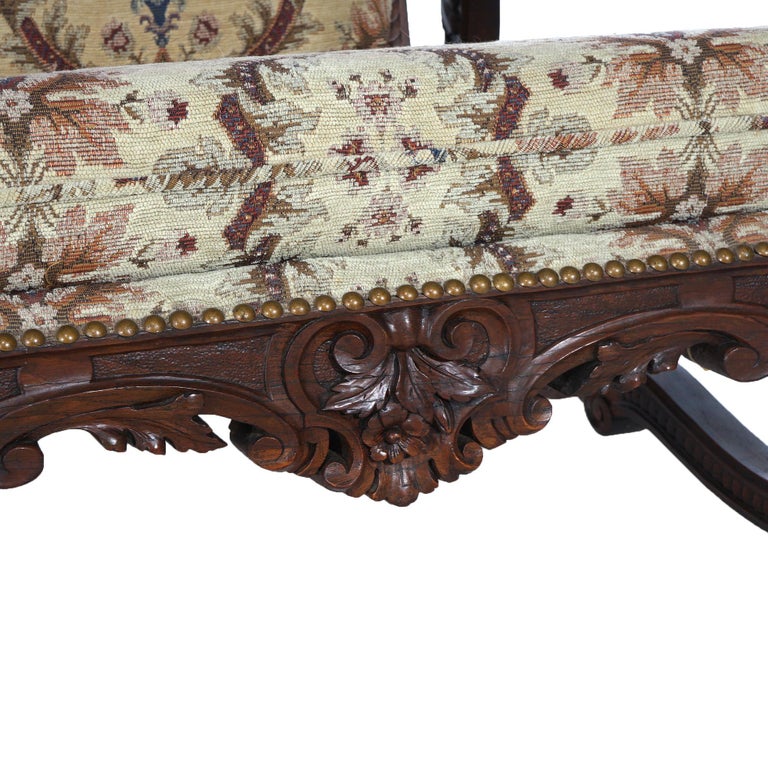 Antique Victorian Renaissance Revival Figural Carved Walnut Morris Chair C1890