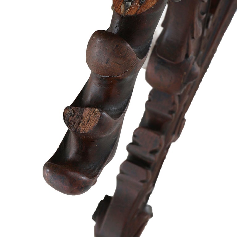 Antique Victorian Renaissance Revival Figural Carved Walnut Morris Chair C1890